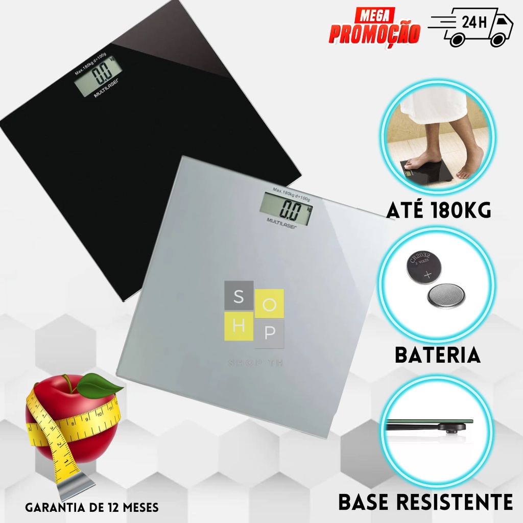 Balança Digital Corporal Digi-health Multilaser Prata/Preto Peso máximo ...