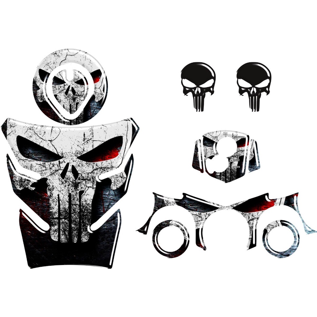 Sticker Réservoir Moto 3D The Punisher - Résine Polyuréthane, Effet Relief - Protection Anti-rayures, Résistant UV