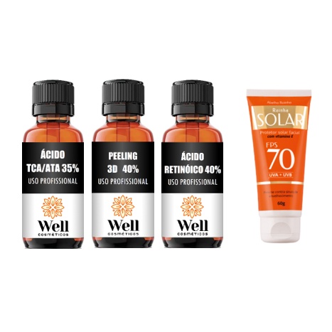 Kit Ácido Retinoico 40% + Peeling 3d 40% + Ácido Tca 35% + PROTETOR SOLAR