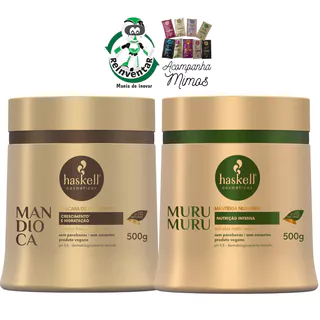 Kit Haskell Máscara Mandioca 500g Hidratação + Máscara Murumuru 500g Nutrição