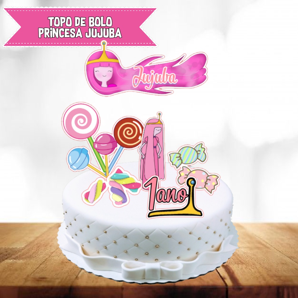 Topper de Bolo para Festa de Aniversário - Decoração - Topo Personalizado -  Tema Princesa Jujuba - Hora de Aventura