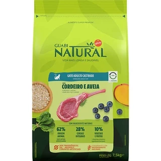 Ração Guabi Natural Cordeiro e Aveia para Gatos Adultos Castrados 7,5kg