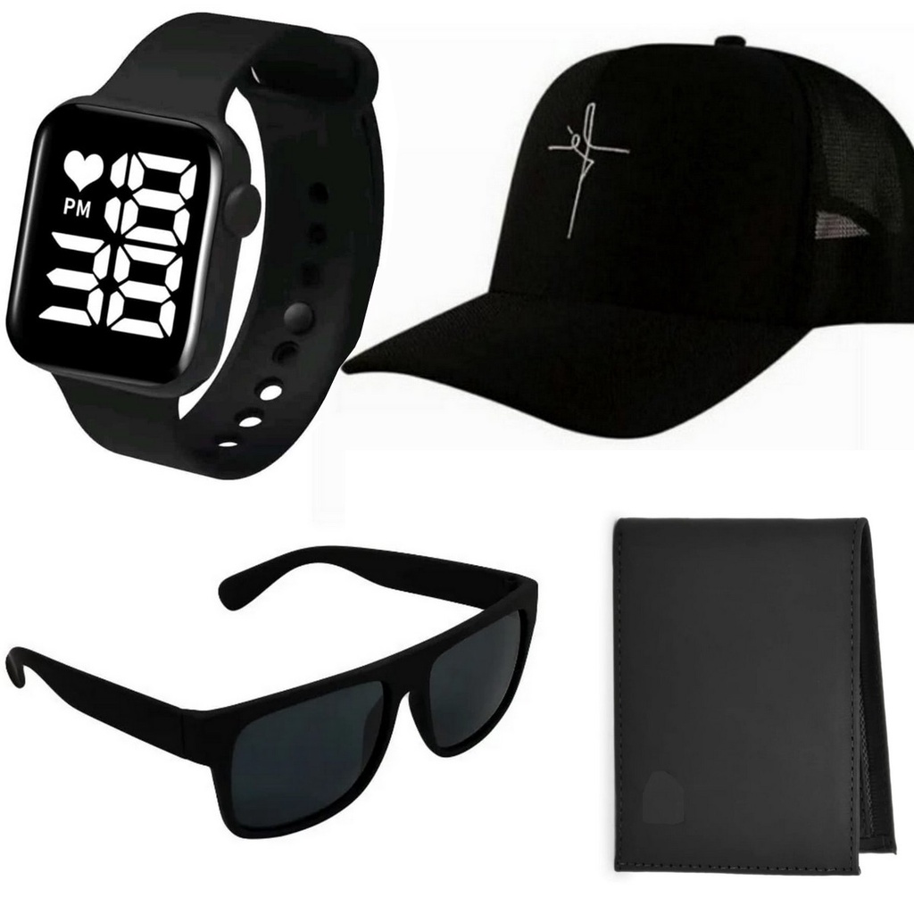 Kit Masculino Presente Relogio + bone + carteira + oculos Promoção Pronta Entrega
