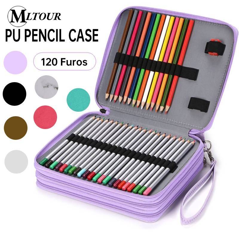 MLTOUR 120 Hole PU Leather Deluxe Pencil Case Holder Com Cabo Removível Estojo Grande Para Lápis De Cor Aquarela Púrpura