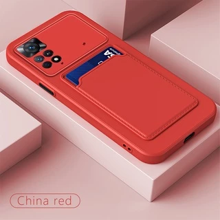 Capa Carteira De Silicone Anti-Impacto Com Porta Cartão Para Xiaomi Redmi Note 11 4G China Versão Global