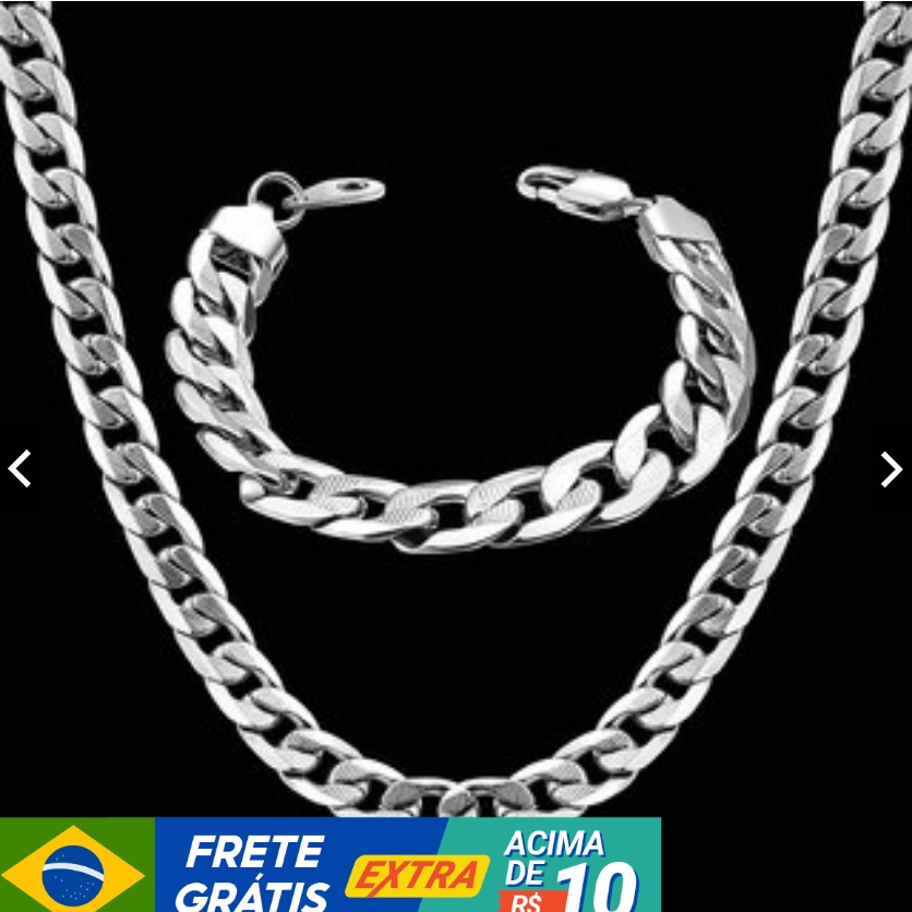 Conjunto Corrente e Pulseira Cordão grosso 70 cm Barato Aço Cirúrgico Inox Masculino 8mm
