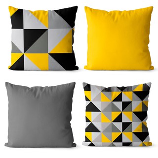 Kit 4 capas de almofadas geométrica amarelo com preto