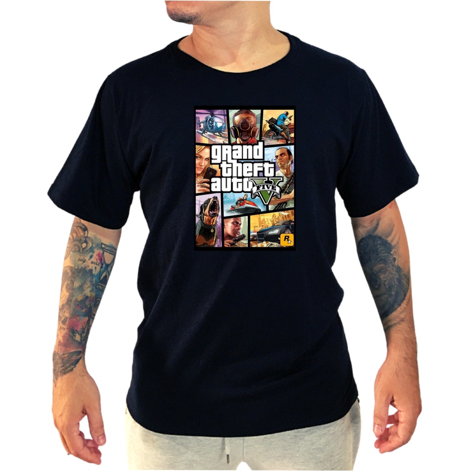 Camisas Camisetas Grand Theft Auto V Gta 5 Game Geek Malha Algodão Premium 30.1