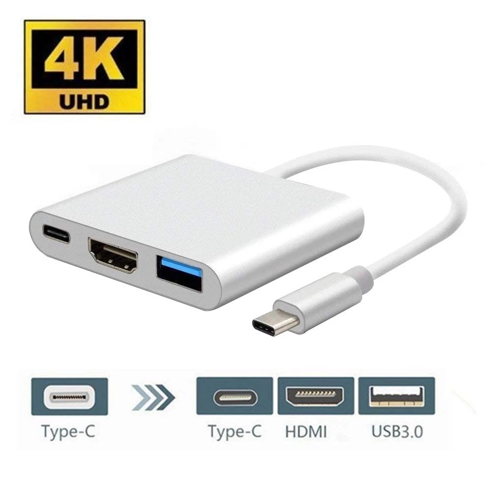 Cabo Adaptador USB-c Tipo-C para HDMI USB 3.0 e USB-c Thunderbolt Resolução 4K - UsbHD-4