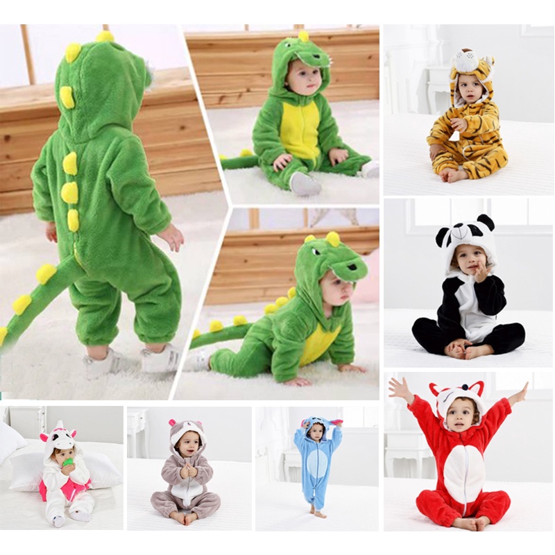 Romper Do Bebê Bonito One Piece Dinossauro Verde Traje Animal Dos Desenhos Animados Meninos Roupas De Inverno Flanela Macacão Macio