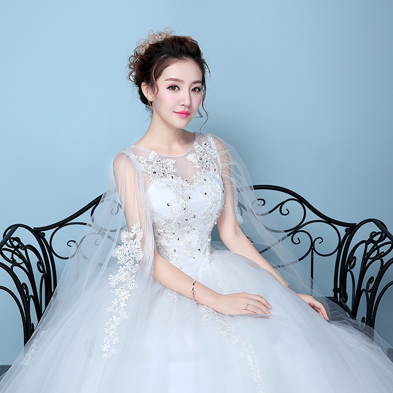 2022 Novo Vestido de Baile Branco Vestido de Noiva Longo Manga Curta Vestido  de Noiva Princesa Tule Elegante Vestido de Noiva (Color : White, US Size :  14)