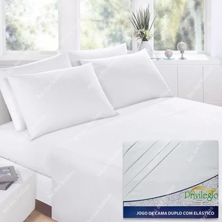 Jogo De Cama King Duplo Com Elástico Percal 200 Fios 04 Peças 100 % Algodão PRIVILÉGIO