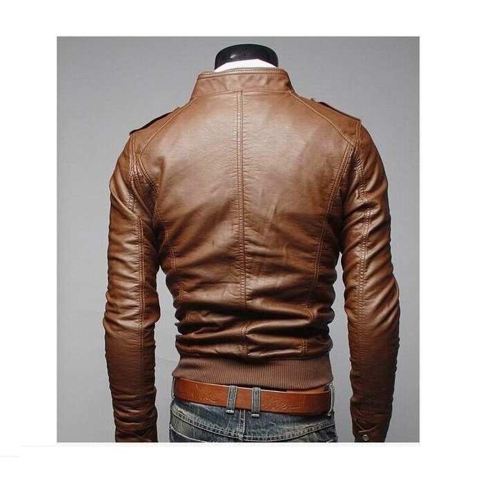 Men's Stand Collar Leather Jacket Motorcycle Lightweight Faux