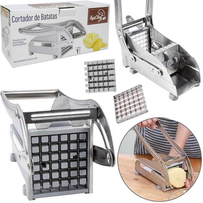 Cortador De Batata Manual De Inox Com Acessorios 25,5x11x9cm Na Caixa