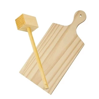 Kit Tabua Para Carne Nº2 E Batedor Bife De Madeira Pinus