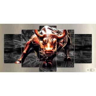 Quadro Decorativo Touro De Wall Street Dólar 130x63