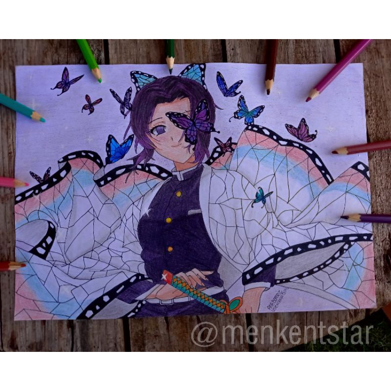 Quadro Anime Demon slayer Kimetsu no yaiba Desenho feito a mão (acompanha  moldura)