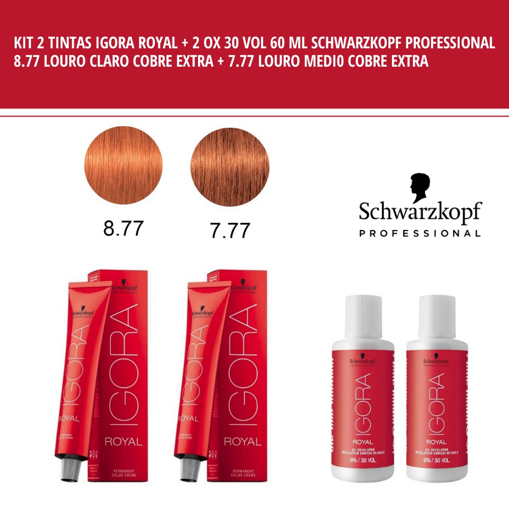 Kit Tinta Coloração Igora Royal 8.77 + 7.77 + 2 Ox 30 Vol. Schwarzkopf  Professional