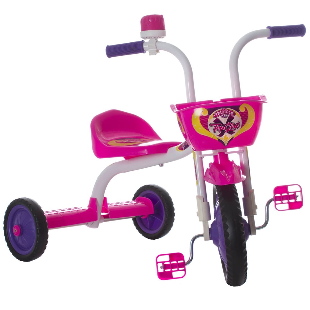 Triciclo Motinha Infantil C/ Capota Rosa Passeio E Pedal Bel