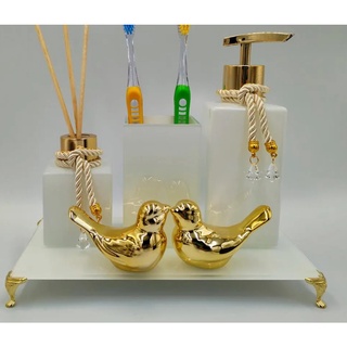 Kit Lavabo Luxo Square Branco Degrade com Porta Escova