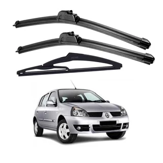 Kit 3 Palhetas Limpador De Parabrisa Dianteiro + Traseiro Renault Clio Hatch Ano 1999 2000 2001 2002 2003 2004 2005 2006 2007 2008 2009 2010 2011 2012