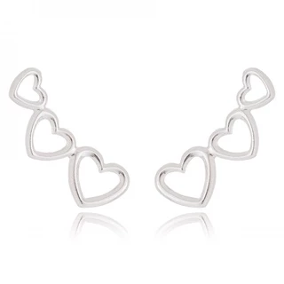 Brinco de Prata 925 Ear Cuff 3 Corações