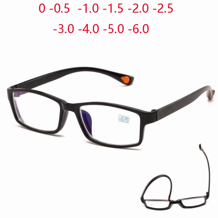 0-1.0-1,5 A-6.0 TR90 Óculos De Miopia De Estudante Quadrado Acabamento Ultra Leve Mulheres Homens Prescrição Transparentes Com Cilindro