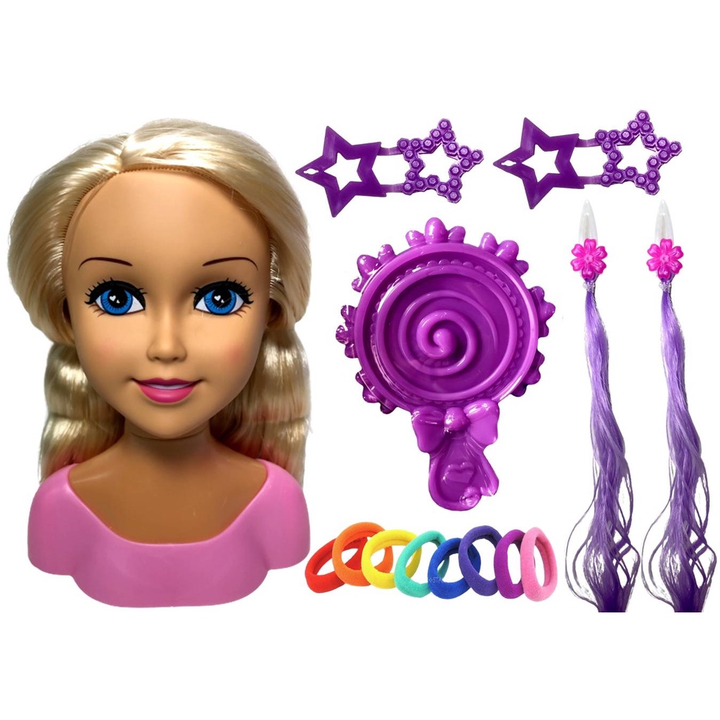 Cabeça de boneca para pentear e maquiagem para meninas, boneca pequena  cabeça de estilo com acessórios de cabelo com brinquedos de secador de  cabelo