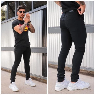 Calça Jeans Skinny Slim Masculina Elastano 36 ao 48 Rasgada Rasgadinha Destroyer