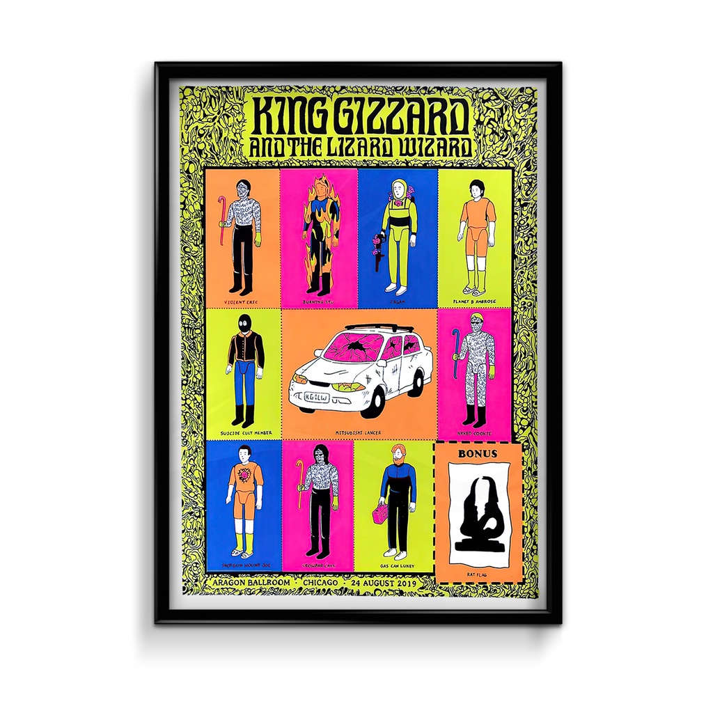 Quadro Decorativo Psicodélico King Gizzard & The Lizard Wizzard Poster Tamanho 60x40cm com Moldura