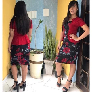 Vestido EstampadoTubinho Midi Moda Modesta Cristã Feminina Festividades Igreja Barato