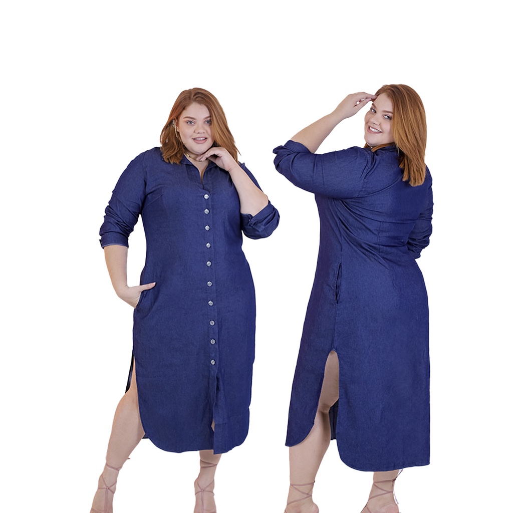 VESTIDO CHEMISE JEANS PLUS SIZE - Soft Denim - Vestido Plus Size Feminino -  Magazine Luiza