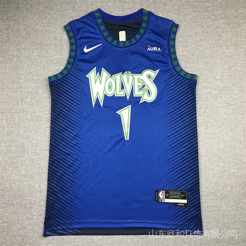 4C4y 2 Estilos2022 N-BA Camisa minnersota Timberwolves 1 # Edwards Azul 75o Novo Logotipo De Basquete