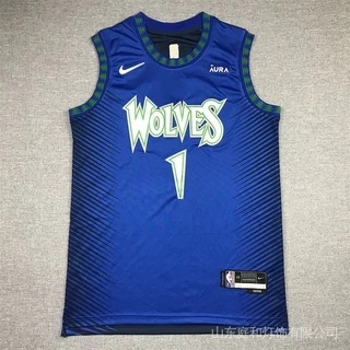 4C4y 2 Estilos2022 N-BA Camisa minnersota Timberwolves 1 # Edwards Azul 75o Novo Logotipo De Basquete