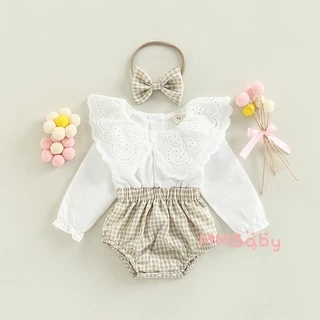 Mbaby-2Pcs Baby Girl Fall Outfit , Colarinho De Boneca De Renda Romper + Faixa De Cabelo Conjunto Para Crianças , 0-18 Meses