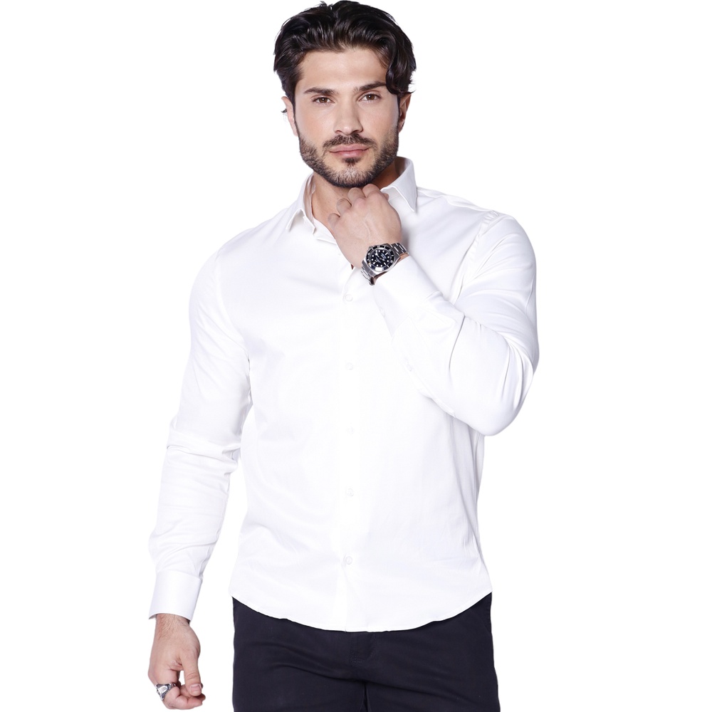 Camisa Social Masculina Manga Longa Slim Fit Nacional