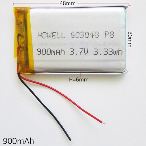 Bateria 603048 900mah 6mmx30mmx48mm 2 Fios 3,7v