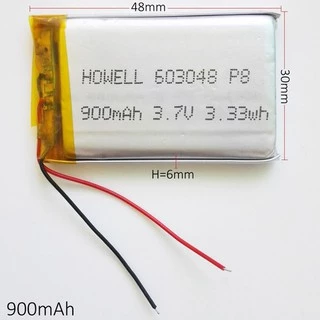 Bateria 603048 900mah 6mmx30mmx48mm 2 Fios 3,7v