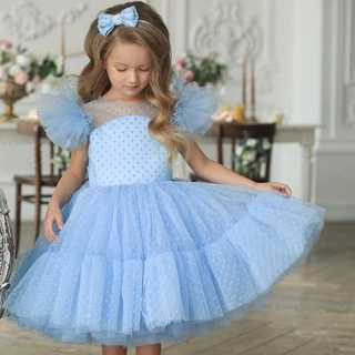 WFRV Summer Princess Girls Party Tulle tutu Flower Girls Wedding Dresses Ball Gown for Baby Kids Birthday Party