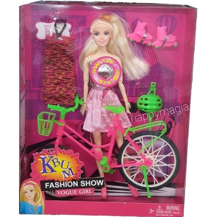 Boneca Barbie Ciclista Articulada Com Patins Bicicleta