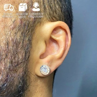 Brinco Prata 925 Masculino Banhado Cravejado Brilhante Par Nf/Garantia em Oferta na Shopee