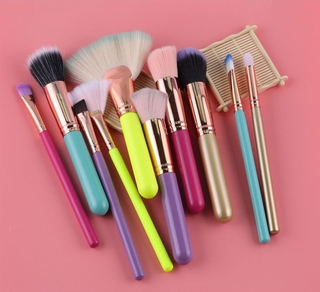 Kit 10 Pincel Para Maquiagem Rosa Fashion Pinceis Colorido