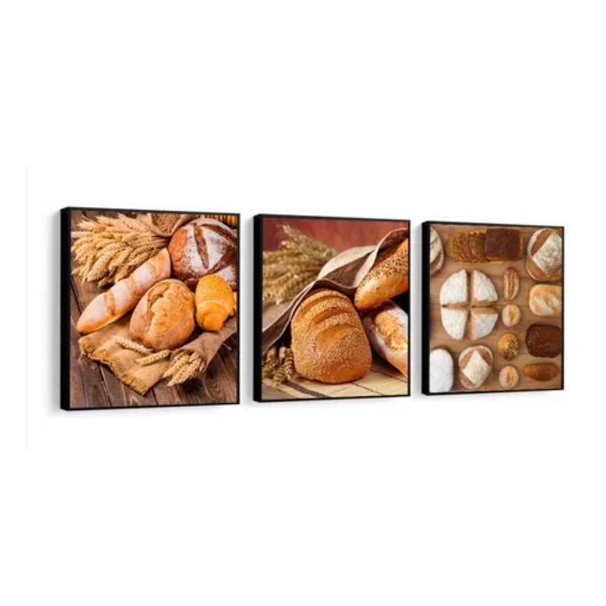 Quadro Decorativo Padaria Comida Pães Decoração Com Papel de Parede 60 x 30Cm Magnus 3168