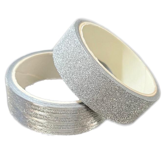 Fita Adesiva Durex Washi Tape 2 Unid Glitter Prata Listras Decorativa