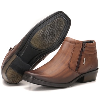 Bota Masculina Couro Country Social Zíper Salto 5cm Espumada