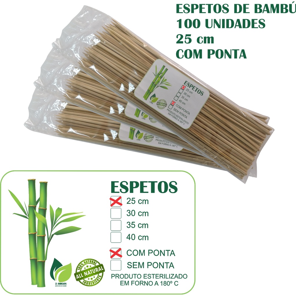 Palito Espeto de Madeira Grande Com 100 Unidades