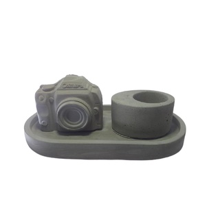 Enfeite De Mesa O Fotógrafo II Com Vaso Oval Cimento MO076 MALEOGA - Conj. 3 Pçs