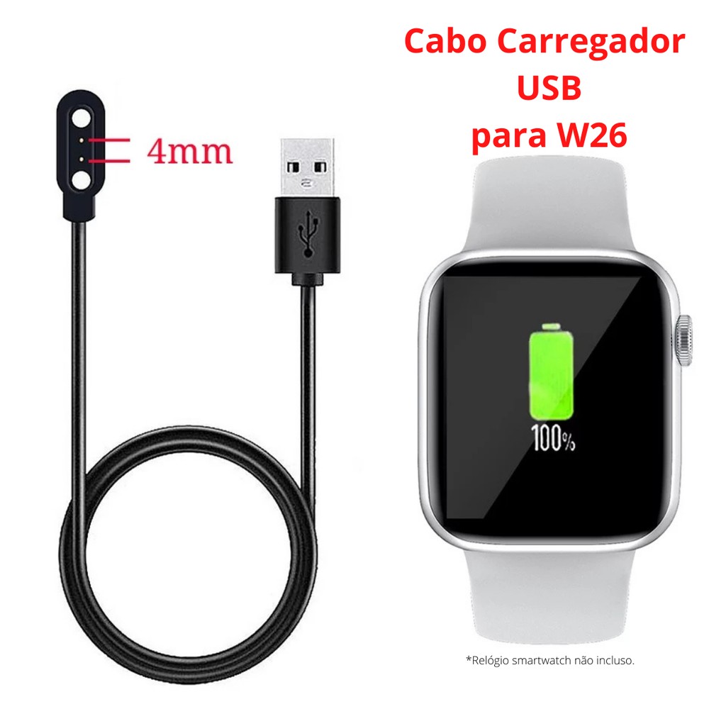 Carregador Cabo USB Smartwatch W26 IWO 12 Lite Pro Magnético