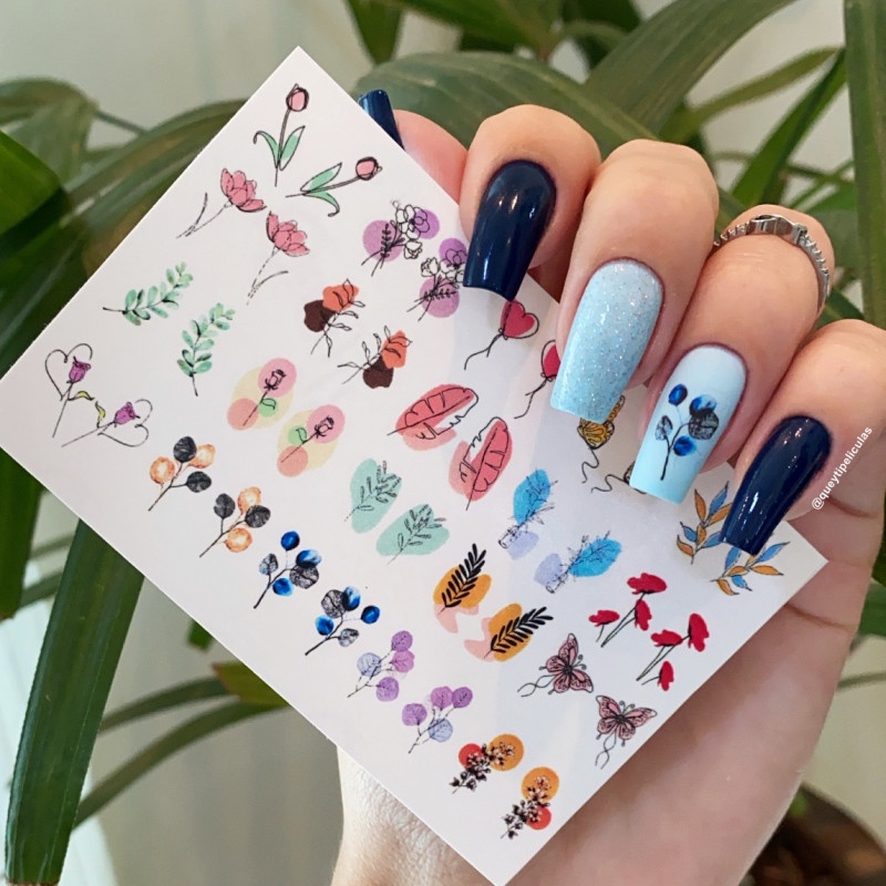 Mini cartelão Raminhos de flores / Adesivos,películas,unhas,nails art,unhas decoradas,decoração de unha,unha delicada,cartela de unha,Queyti películas para unhas,não é adesivo 3d,não é artesanal