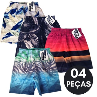 Kit 04 Bermuda de Elástico Menino Infantil e Juvenil Masculina Estampado Praia